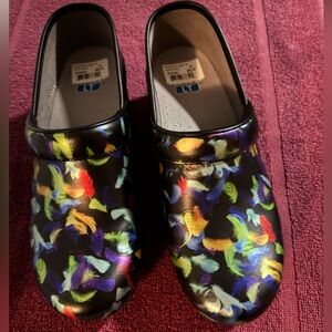 Dansko Multicolor Feather Pattern Mules